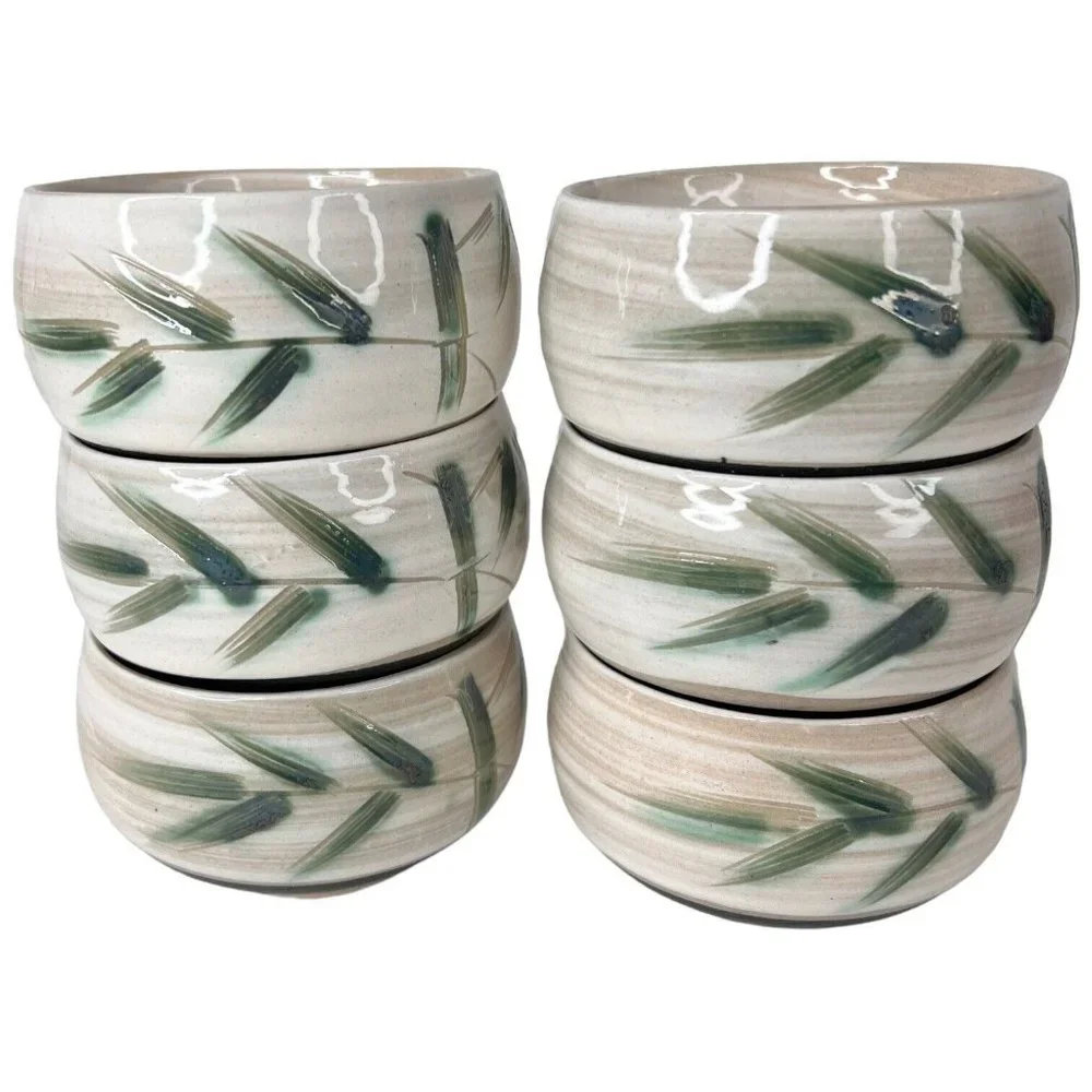 6‎ Vintage Otagiri Japanese Stoneware Sake Tea Cups Bamboo Rice Bowls OMC Japan